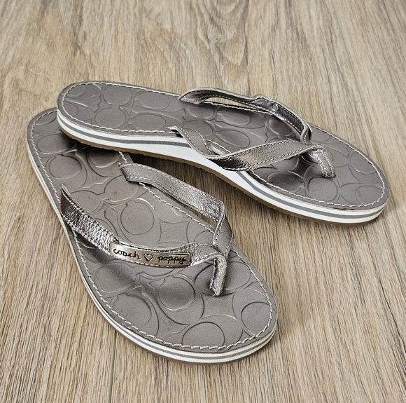 Coach x Poppy Wilma Metallic Grey Sandal Size 5B - Picture 1 of 5